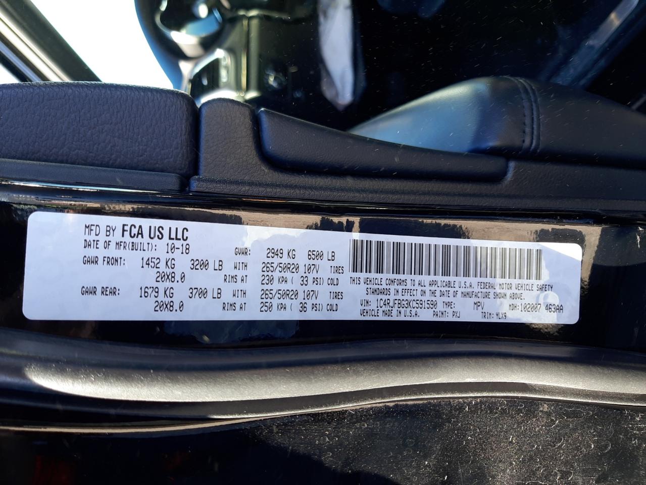 Photo 10 from auction – 2019 JEEP GRAND CHER with VIN 1C4RJFBG3KC591590