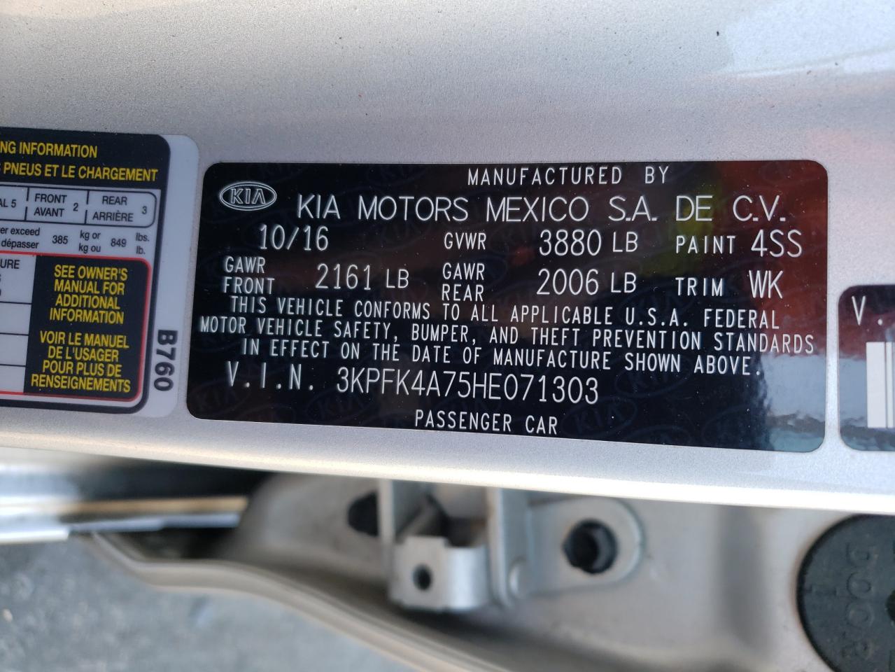 Photo 10 from auction – 2017 KIA FORTE LX with VIN 3KPFK4A75HE071303