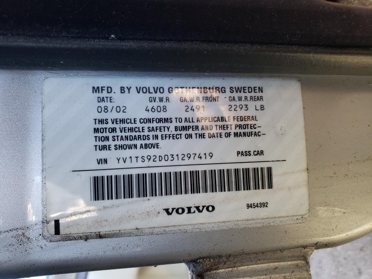 Photo 10 from auction – 2003 VOLVO S80 with VIN YV1TS92D031297419