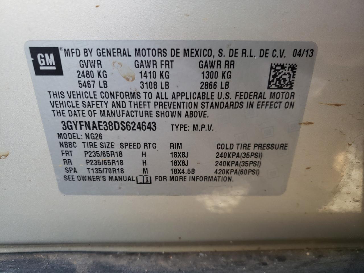 Фото 10 с аукциона – 2013 CADILLAC SRX с VIN 3GYFNAE38DS624643