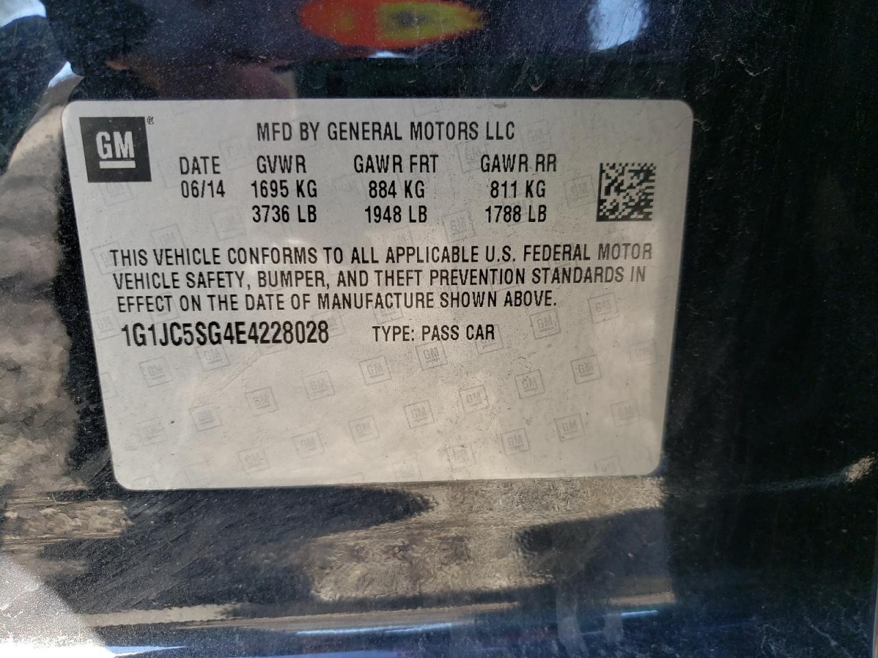 Photo 10 from auction – 2014 CHEVROLET SONIC LT with VIN 1G1JC5SG4E4228028