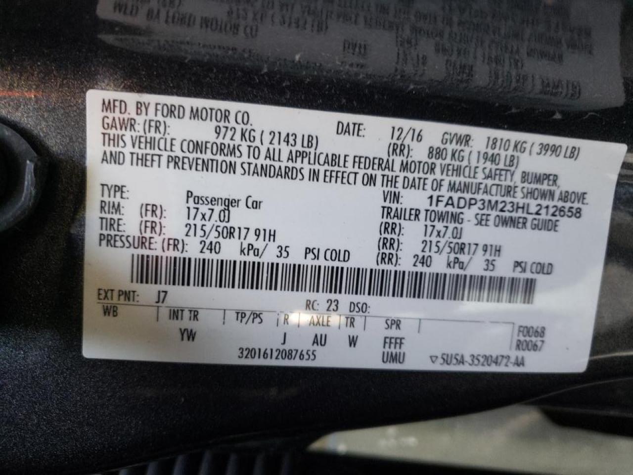 Photo 10 from auction – 2017 FORD FOCUS SEL with VIN 1FADP3M23HL212658