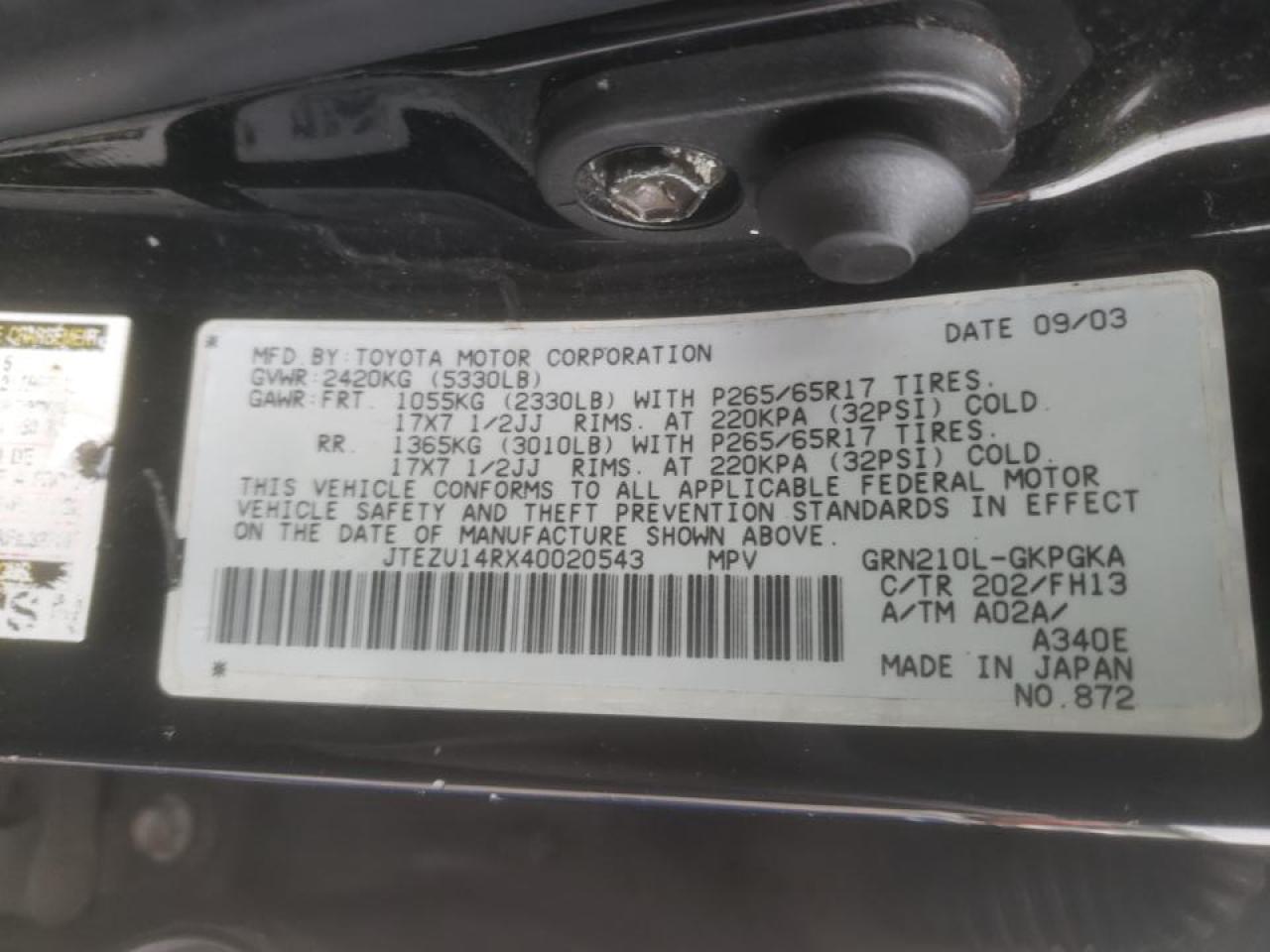 Photo 10 from auction – 2004 TOYOTA 4RUNNER SR with VIN JTEZU14RX40020543