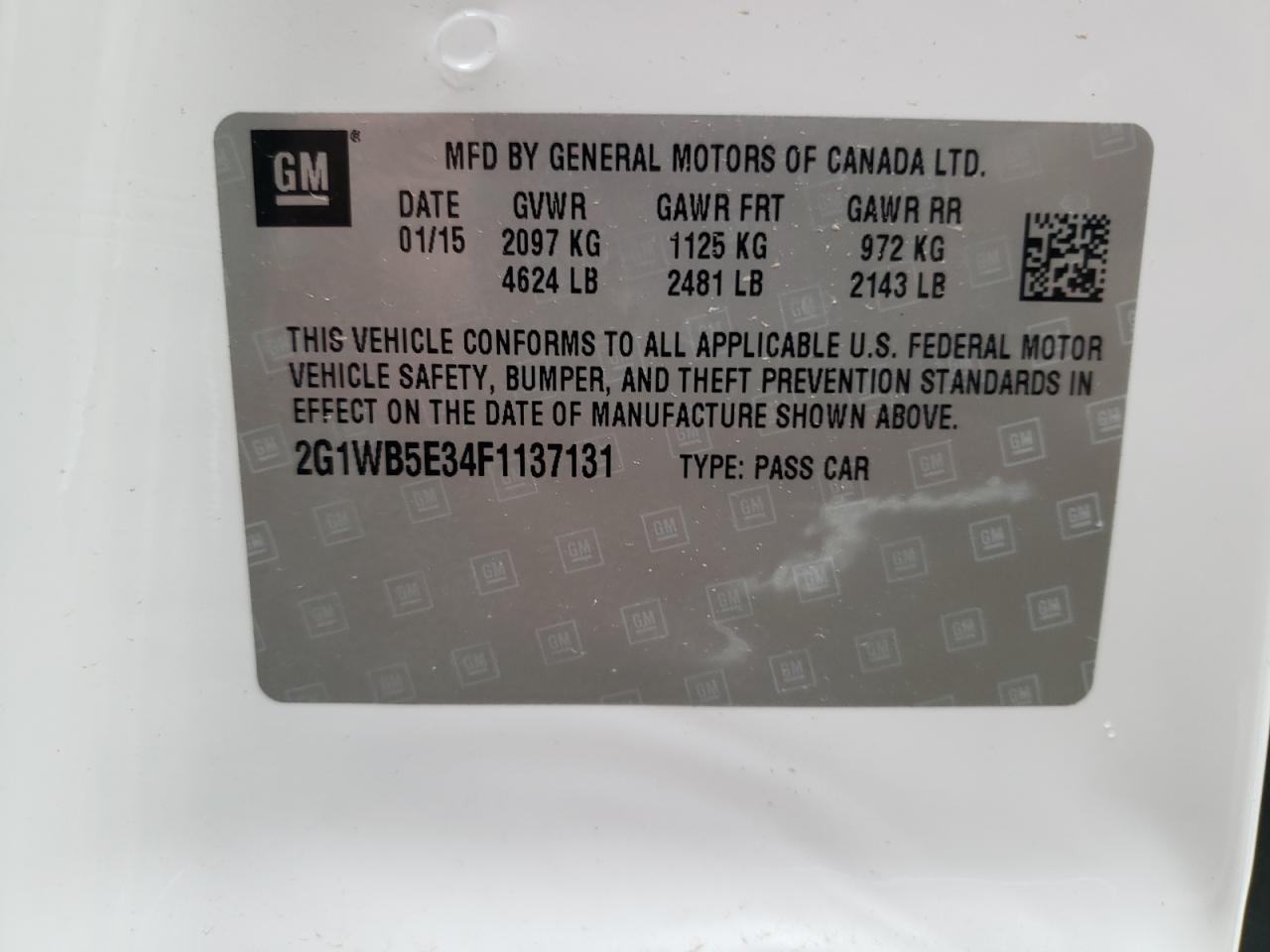 Photo 10 from auction – 2015 CHEVROLET IMPALA LIM with VIN 2G1WB5E34F1137131