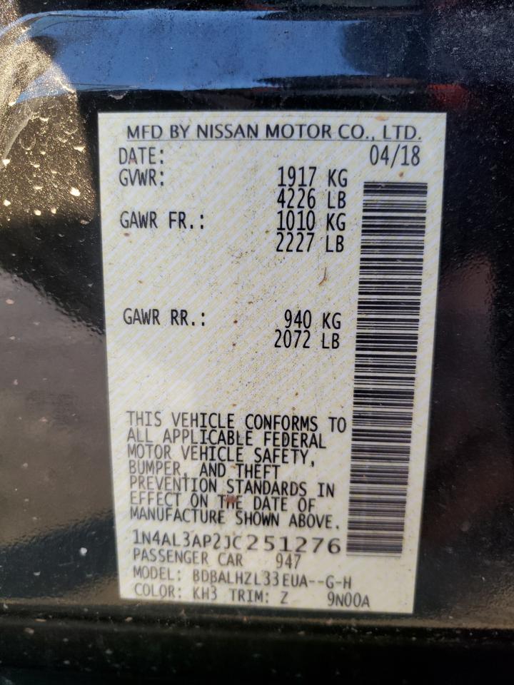 Photo 10 from auction – 2018 NISSAN ALTIMA 2.5 with VIN 1N4AL3AP2JC251276
