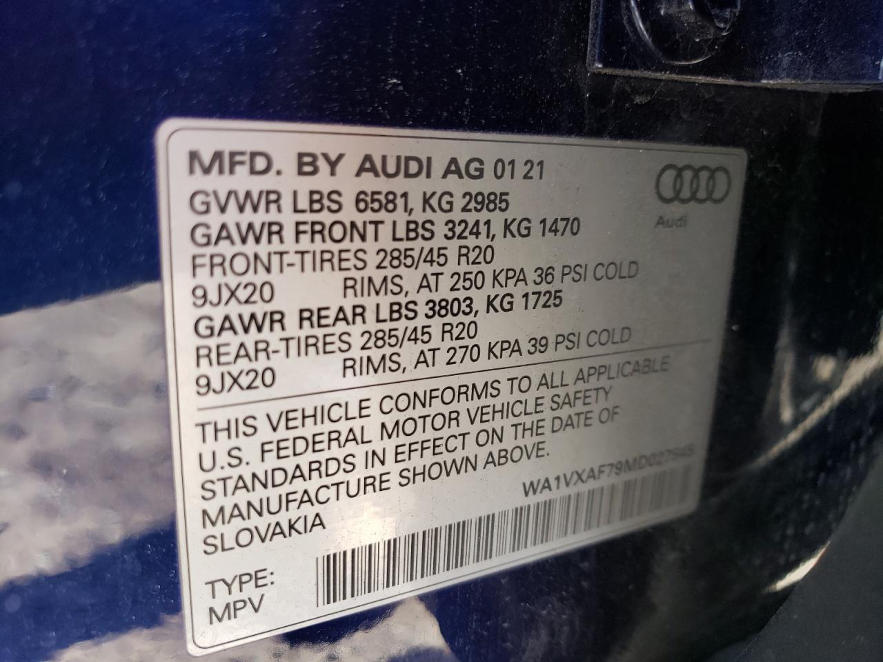 Photo 10 from auction – 2021 AUDI Q7 PRESTIG with VIN WA1VXAF79MD027945