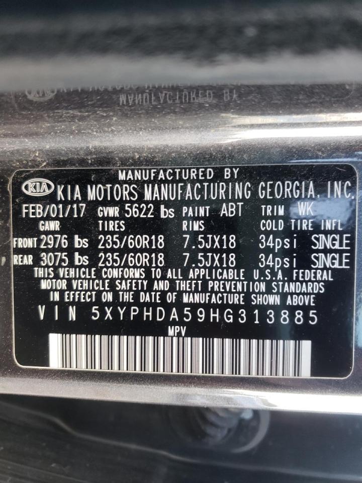 Photo 10 from auction – 2017 KIA SORENTO EX with VIN 5XYPHDA59HG313885