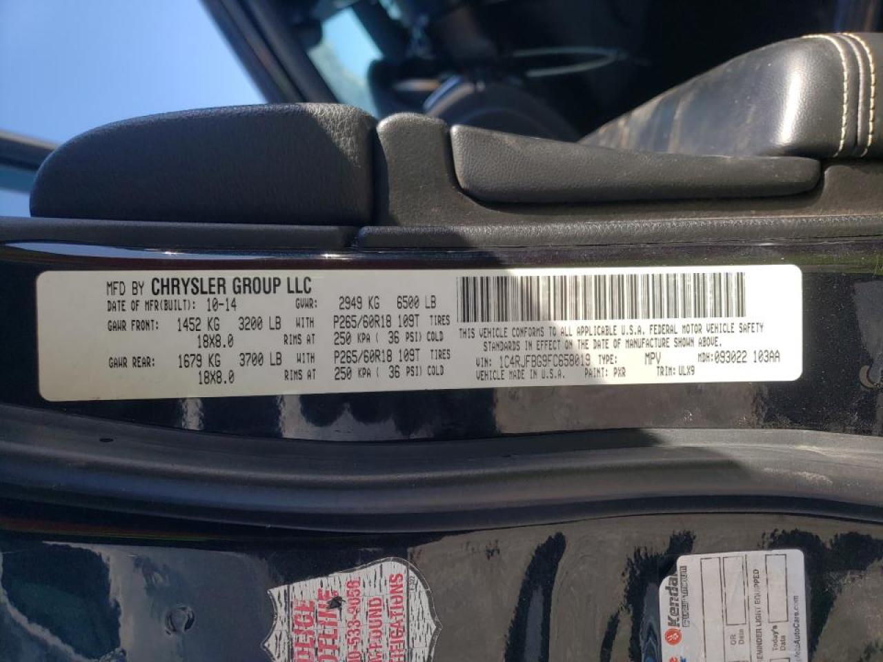 Photo 10 from auction – 2015 JEEP GRAND CHER with VIN 1C4RJFBG9FC658019
