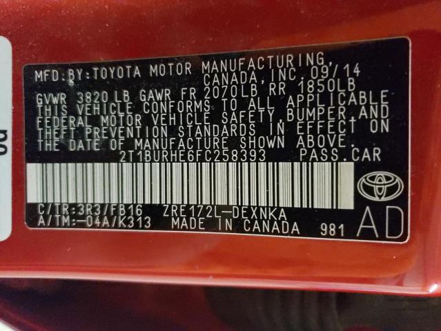 Photo 10 from auction – 2015 TOYOTA COROLLA SE with VIN 2T1BURHE6FC258393