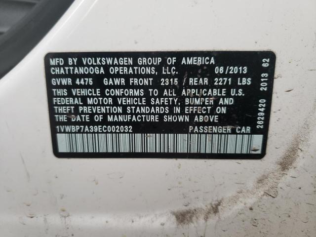 Photo 10 from auction – 2014 VOLKSWAGEN PASSAT SE with VIN 1VWBP7A39EC002032