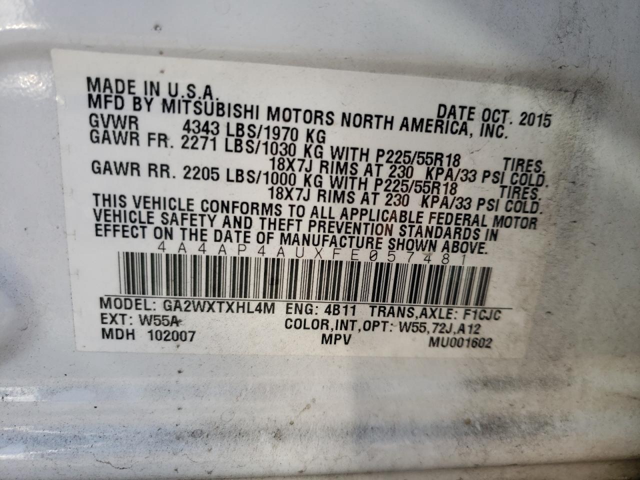 Zdjęcie 10 z aukcji – 2015 MITSUBISHI OUTLANDER z VIN 4A4AP4AUXFE057481