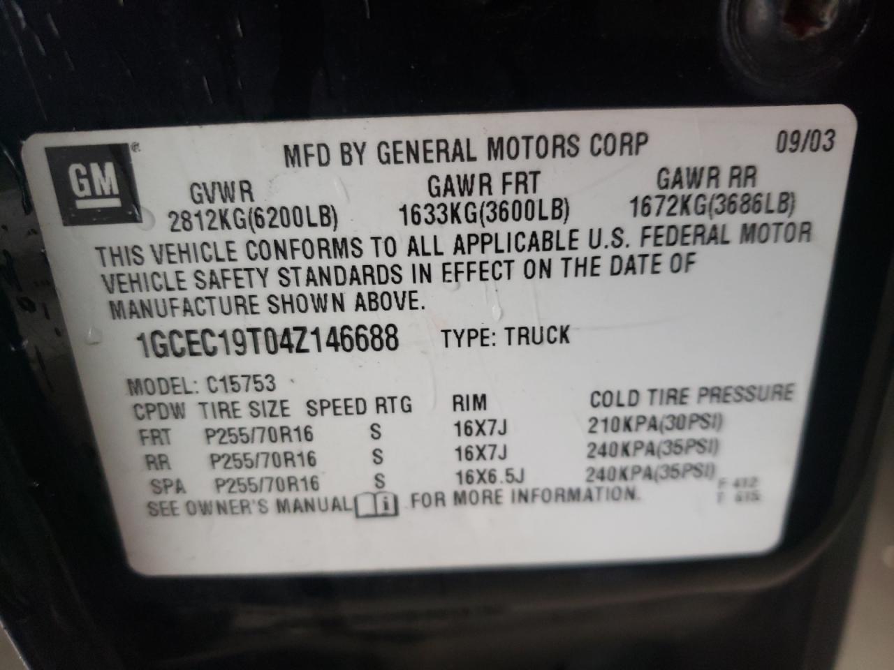 Photo 10 from auction – 2004 CHEVROLET SILVERADO with VIN 1GCEC19T04Z146688