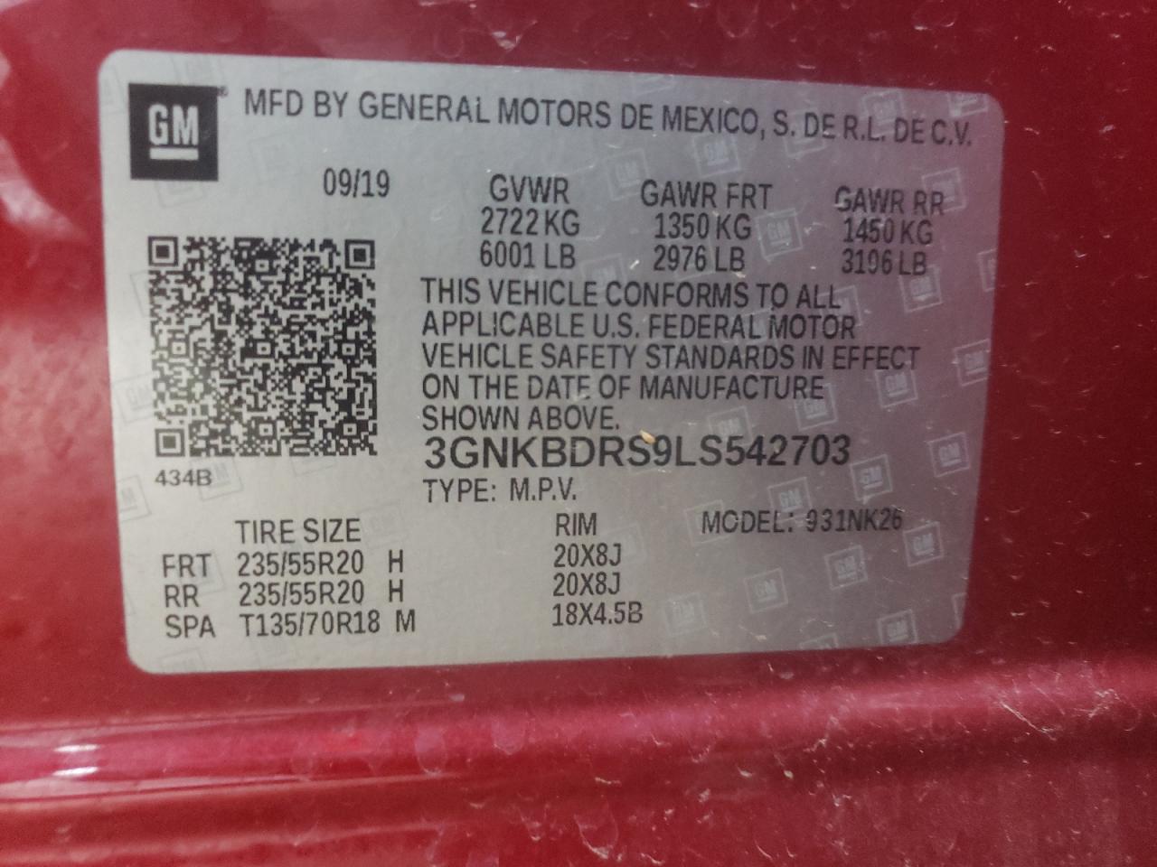 Photo 10 from auction – 2020 CHEVROLET BLAZER 3LT with VIN 3GNKBDRS9LS542703