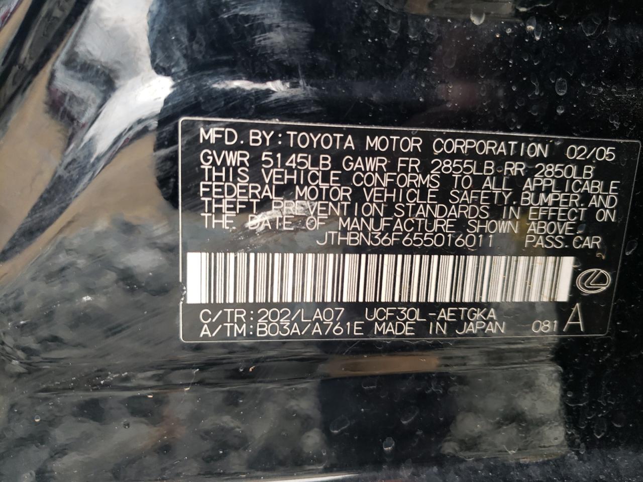 Photo 10 from auction – 2005 LEXUS LS 430 with VIN JTHBN36F655016011