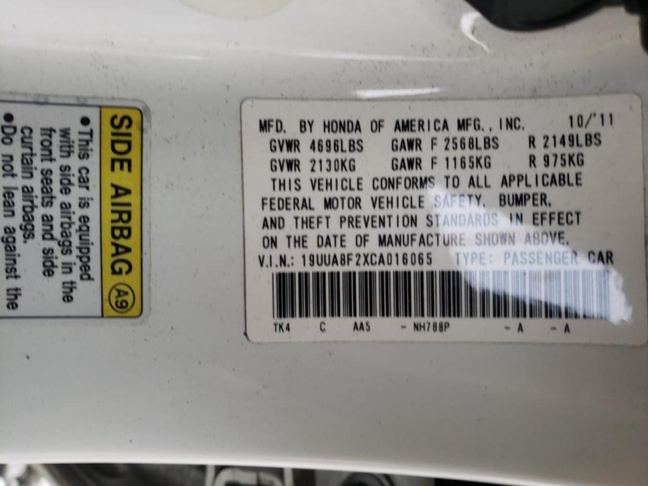 Photo 10 from auction – 2012 ACURA TL with VIN 19UUA8F2XCA016065