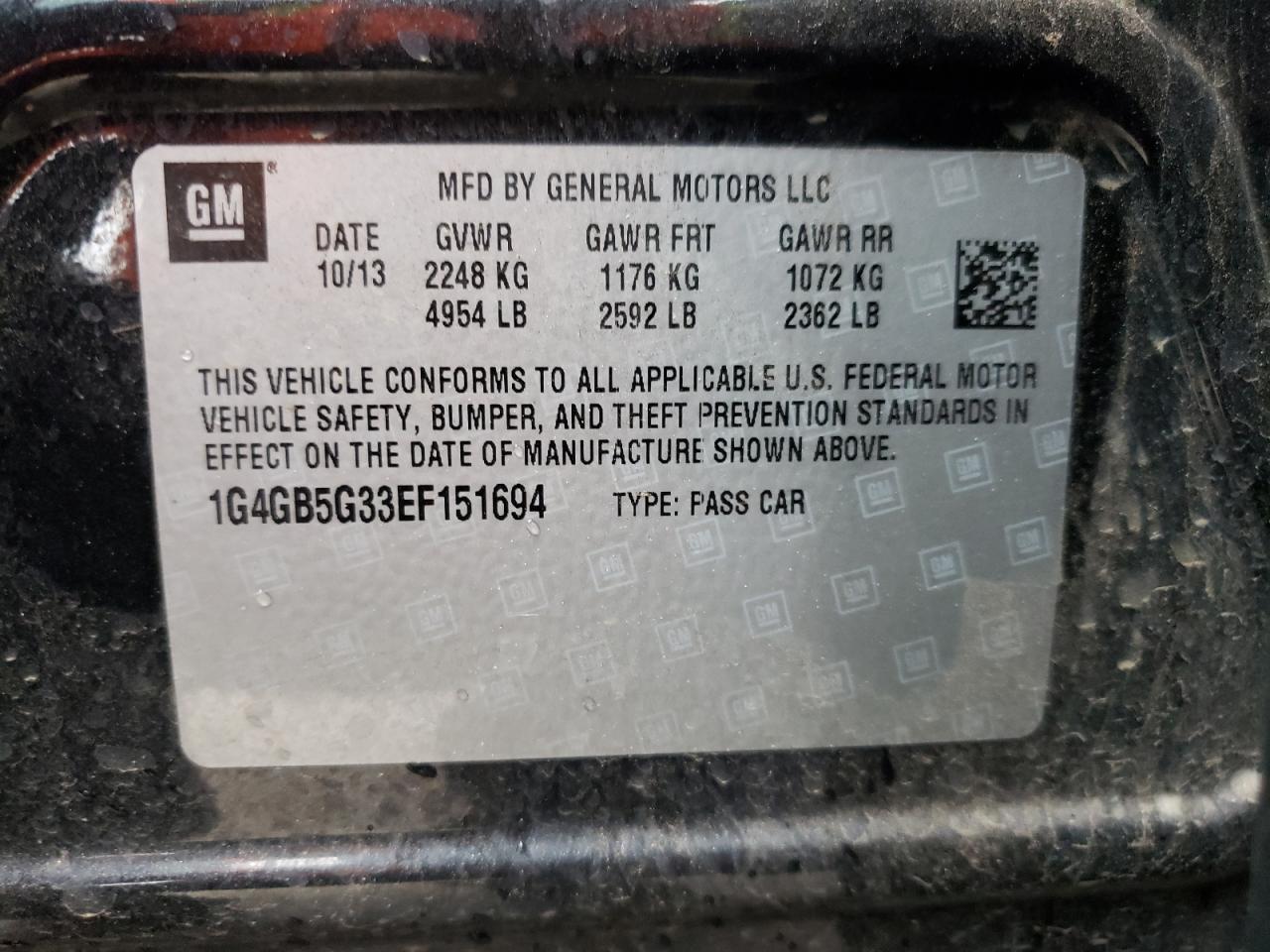 Photo 10 from auction – 2014 BUICK LACROSSE with VIN 1G4GB5G33EF151694