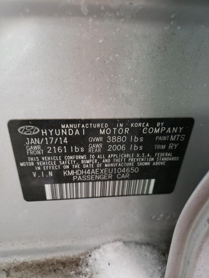 Photo 10 from auction – 2014 HYUNDAI ELANTRA SE with VIN KMHDH4AEXEU104650