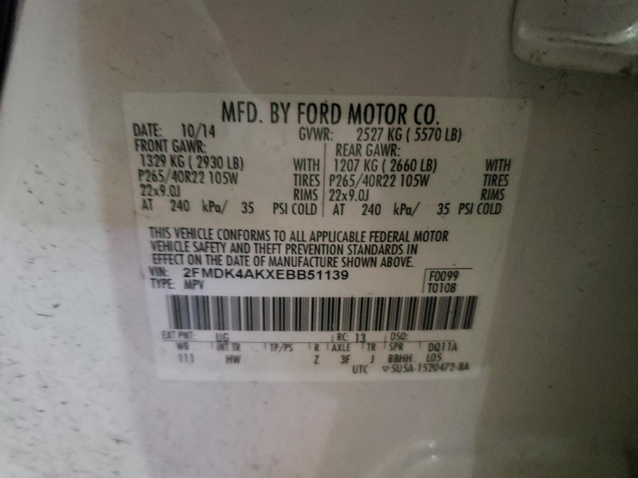 Photo 10 from auction – 2014 FORD EDGE SPORT with VIN 2FMDK4AKXEBB51139