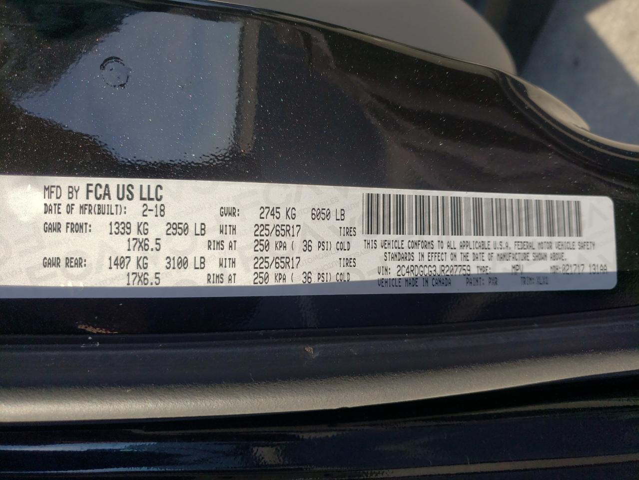 Photo 10 from auction – 2018 DODGE GRAND CARA with VIN 2C4RDGCG3JR207759