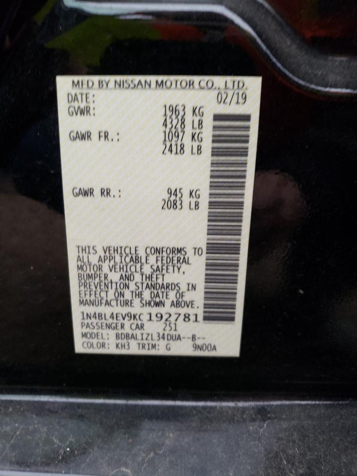 Photo 10 from auction – 2019 NISSAN ALTIMA SL with VIN 1N4BL4EV9KC192781