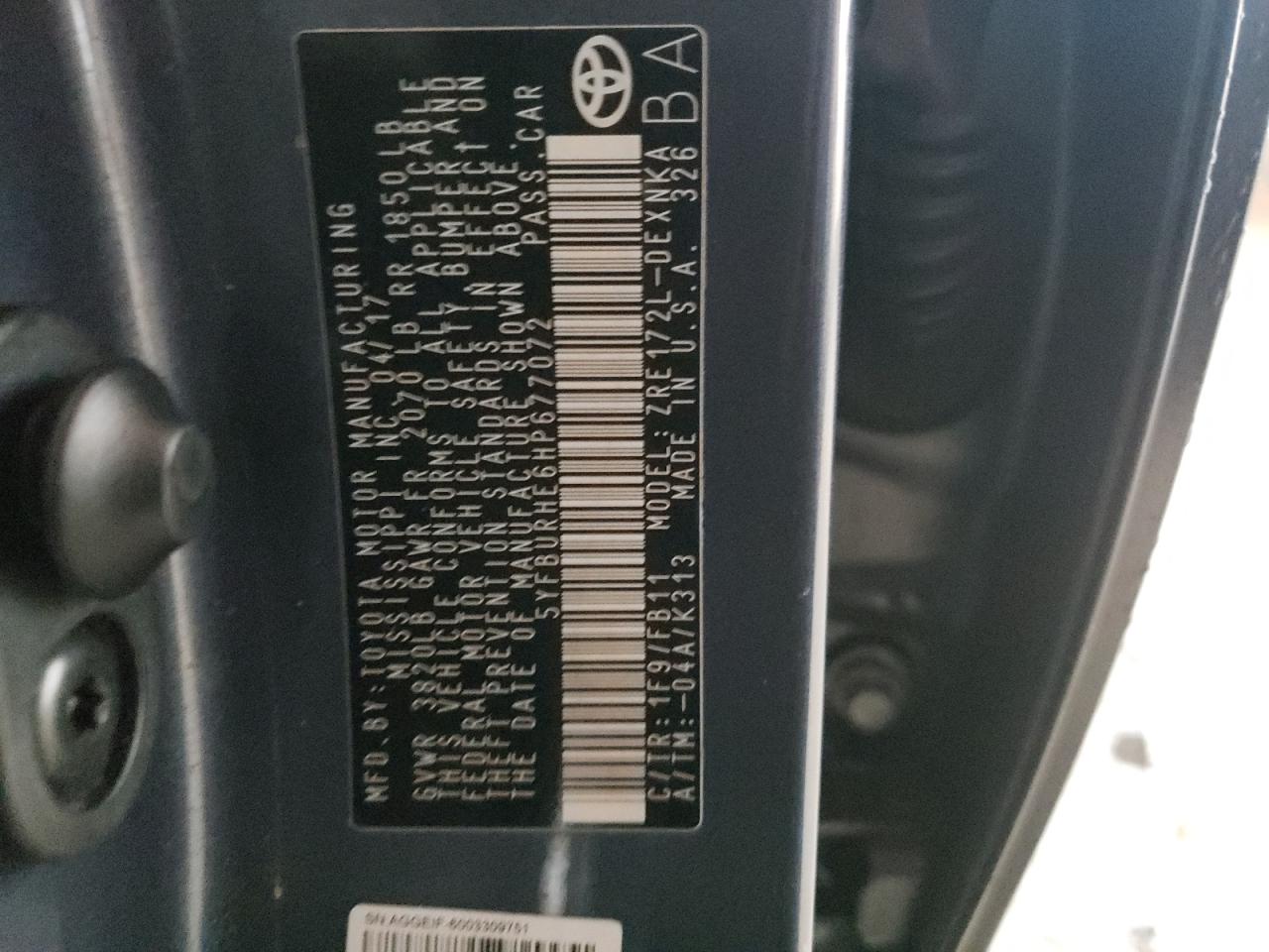 Photo 10 from auction – 2017 TOYOTA COROLLA L with VIN 5YFBURHE6HP677072