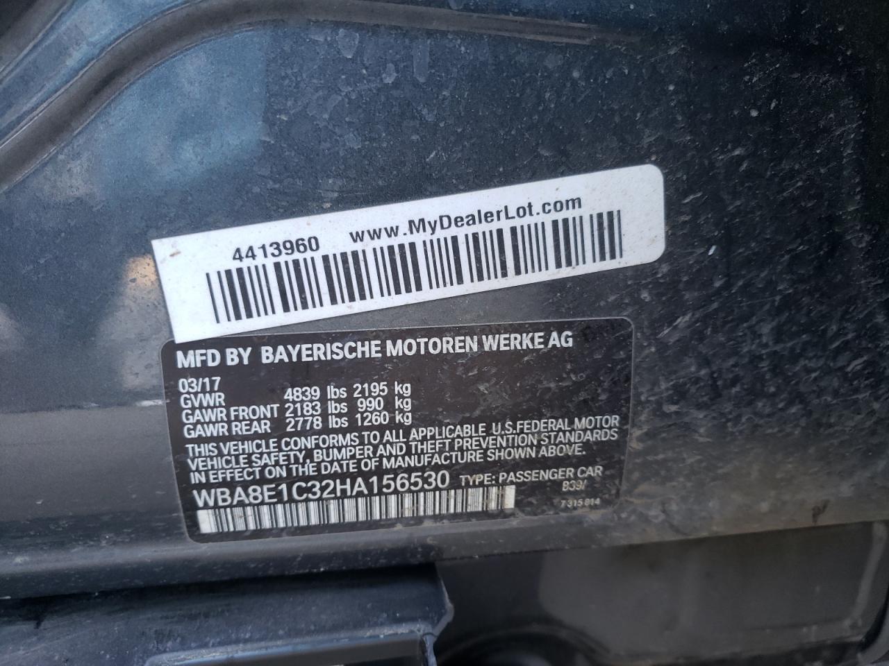 Photo 10 from auction – 2017 BMW 330E with VIN WBA8E1C32HA156530