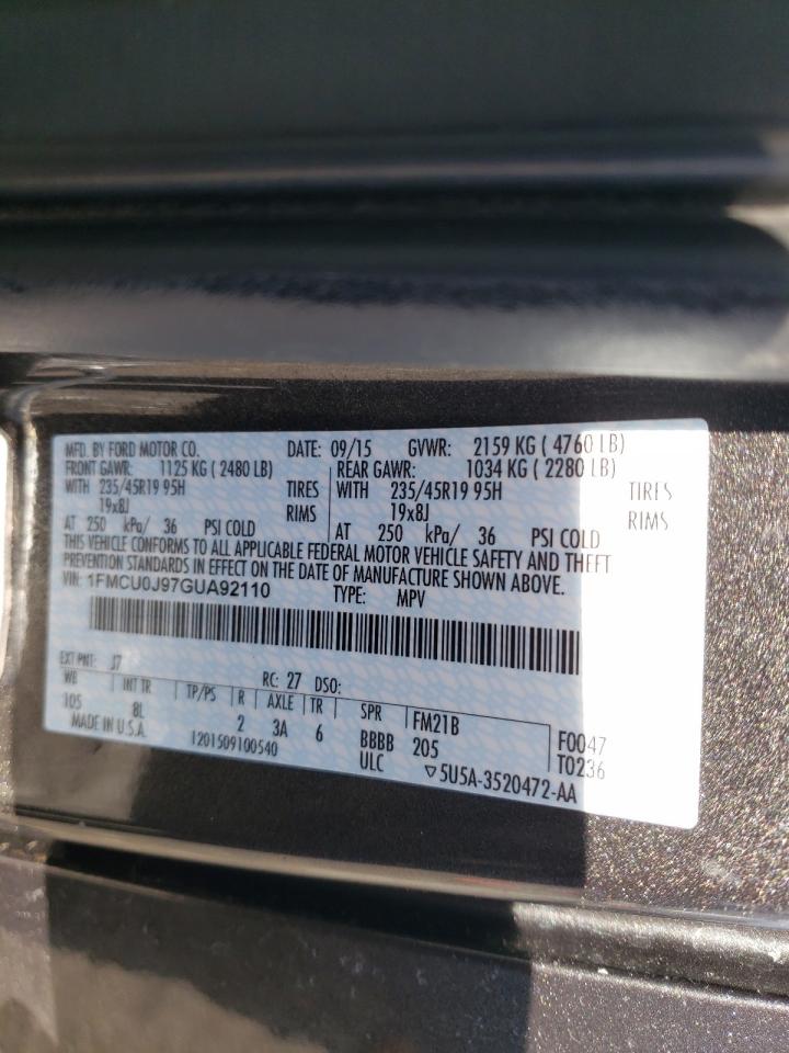 Photo 10 from auction – 2016 FORD ESCAPE TIT with VIN 1FMCU0J97GUA92110