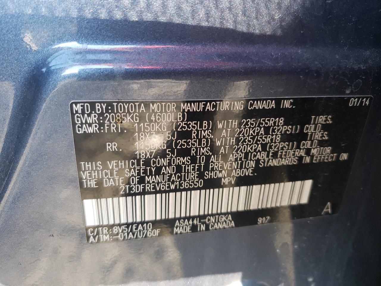 Photo 10 from auction – 2014 TOYOTA RAV4 LIMIT with VIN 2T3DFREV6EW136550