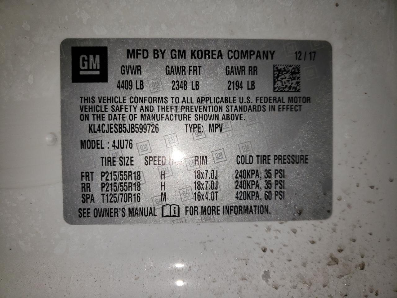 Photo 10 from auction – 2018 BUICK ENCORE PRE with VIN KL4CJESB5JB599726
