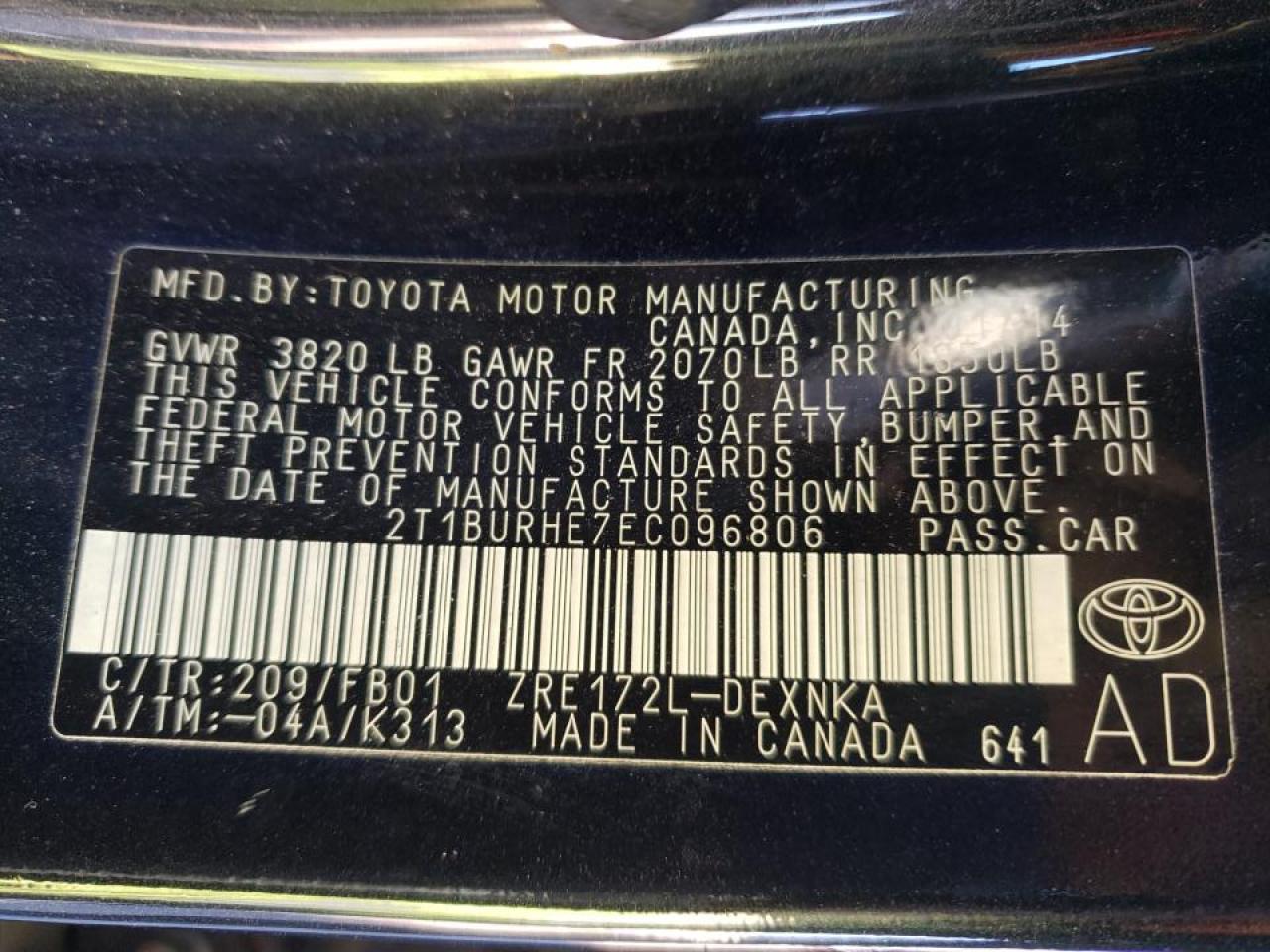 Photo 10 from auction – 2014 TOYOTA COROLLA L with VIN 2T1BURHE7EC096806
