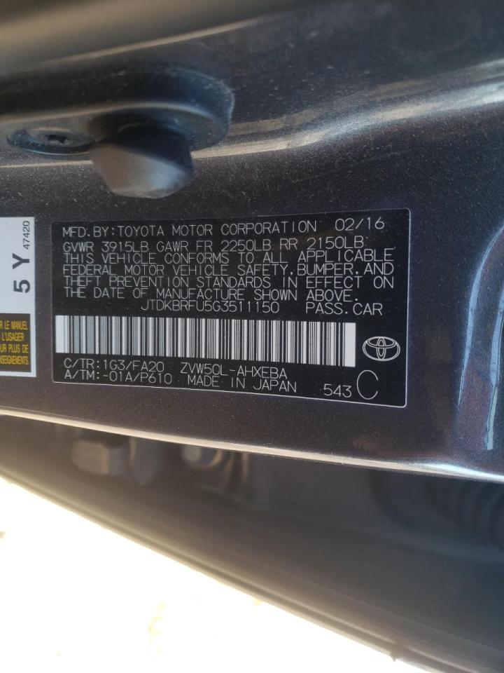 Photo 10 from auction – 2016 TOYOTA PRIUS with VIN JTDKBRFU5G3511150