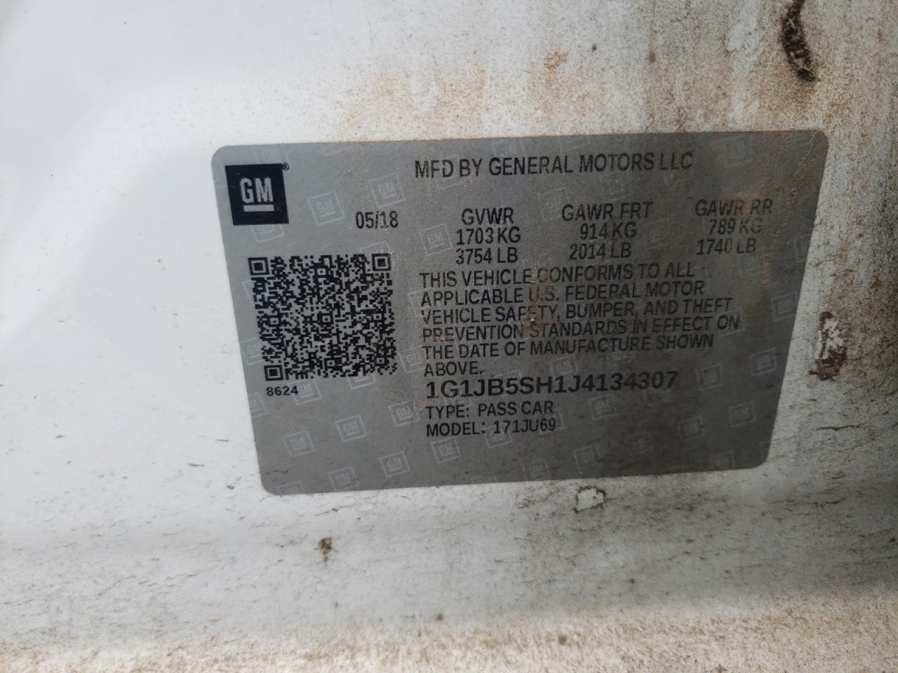 Photo 10 from auction – 2018 CHEVROLET SONIC LS with VIN 1G1JB5SH1J4134307