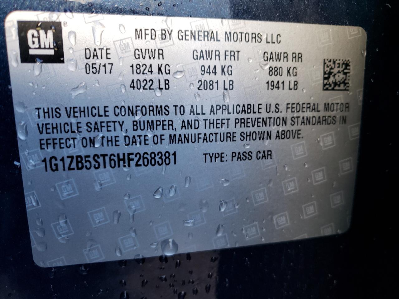 Photo 10 from auction – 2017 CHEVROLET MALIBU LS with VIN 1G1ZB5ST6HF268381