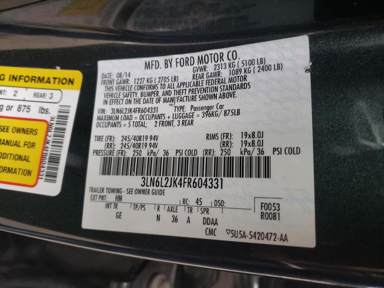 Photo 10 from auction – 2015 LINCOLN MKZ with VIN 3LN6L2JK4FR604331