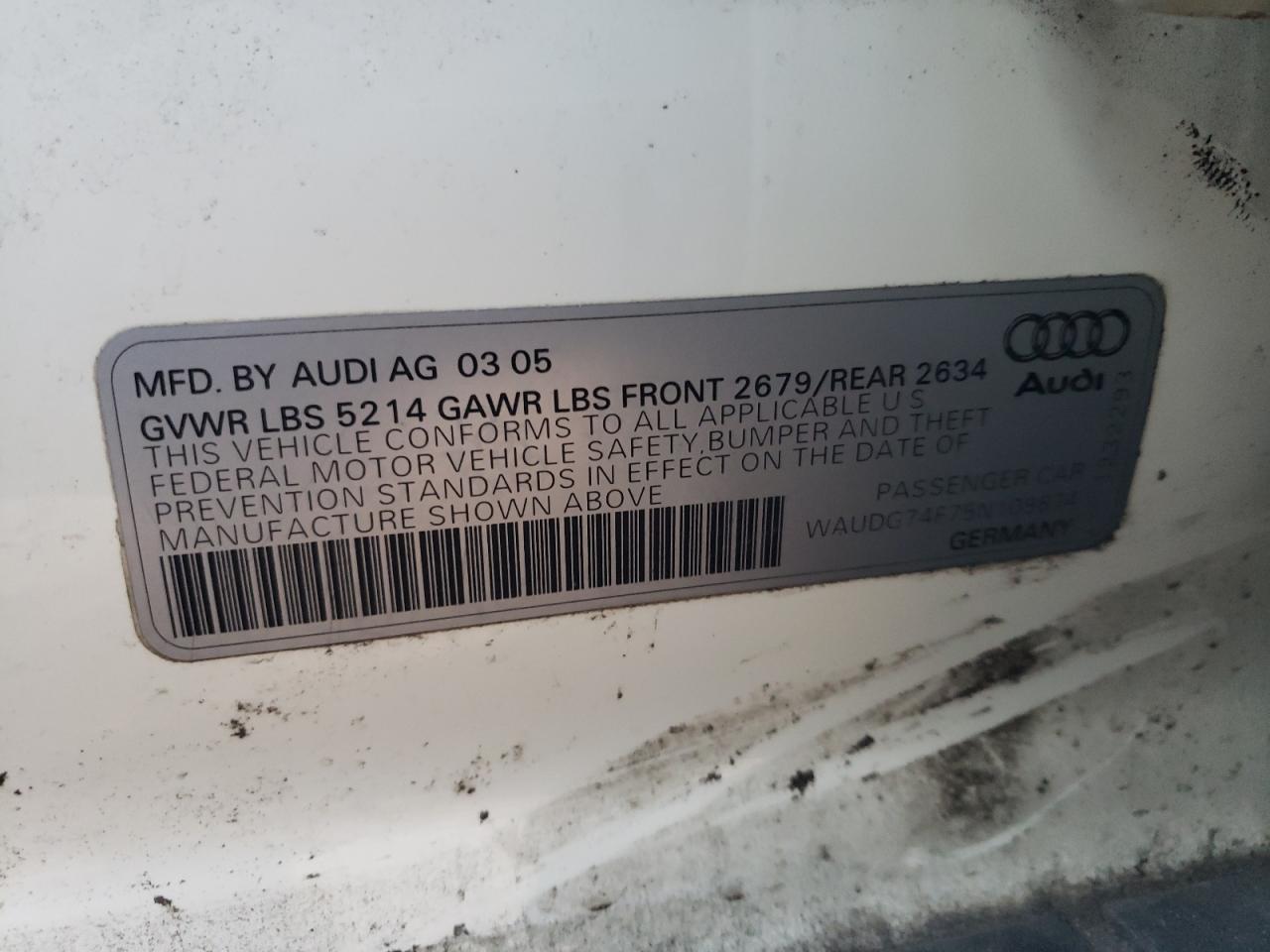 Photo 10 from auction – 2005 AUDI A6 3.2 QUA with VIN WAUDG74F75N109874