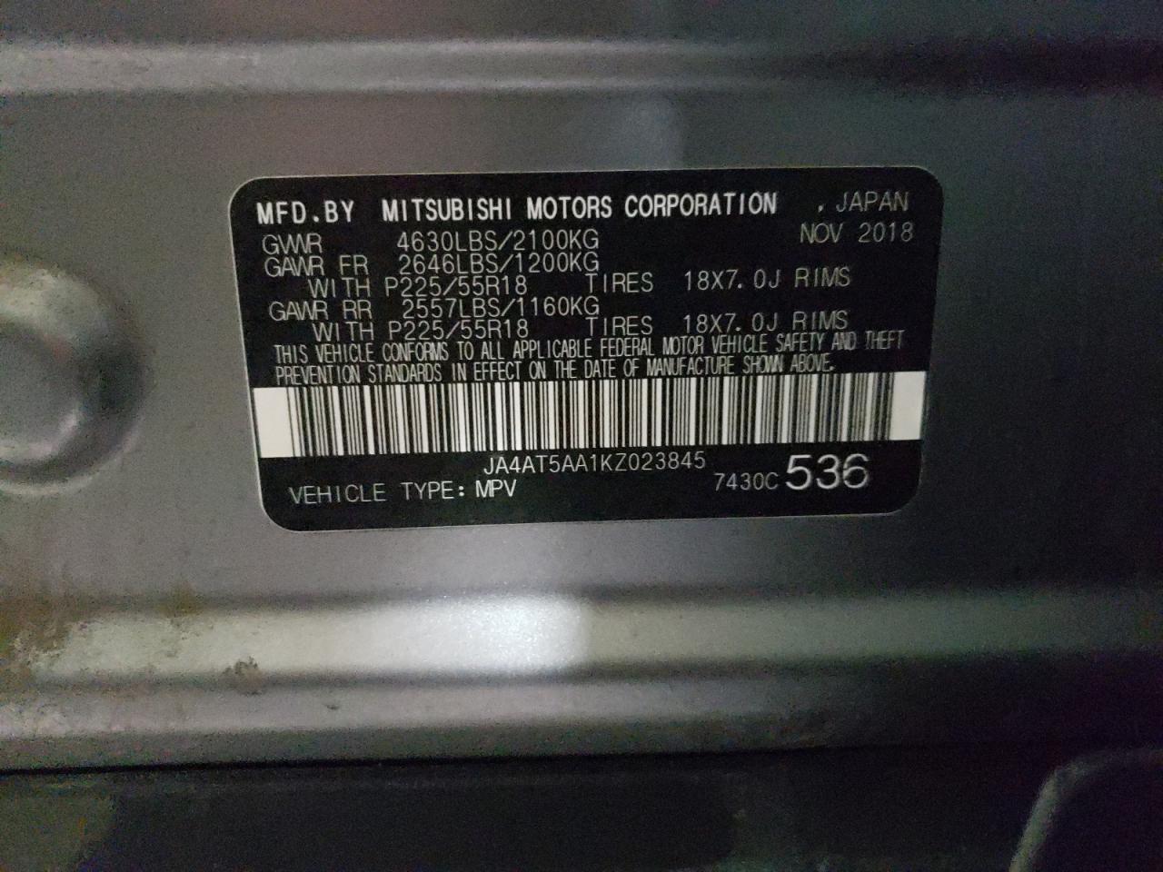 Photo 10 from auction – 2019 MITSUBISHI ECLIPSE CR with VIN JA4AT5AA1KZ023845
