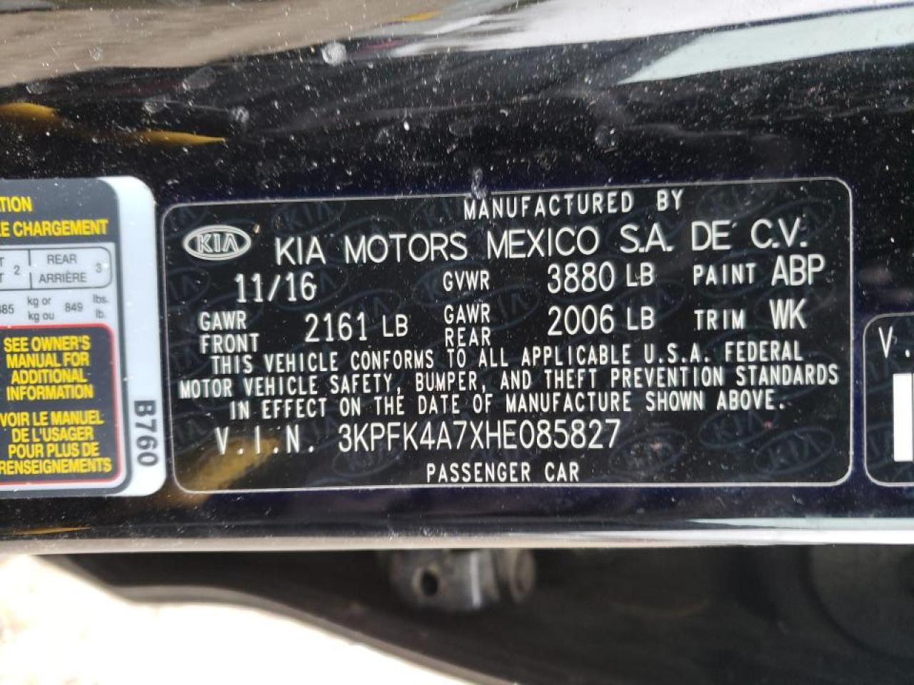 Photo 10 from auction – 2017 KIA FORTE LX with VIN 3KPFK4A7XHE085827