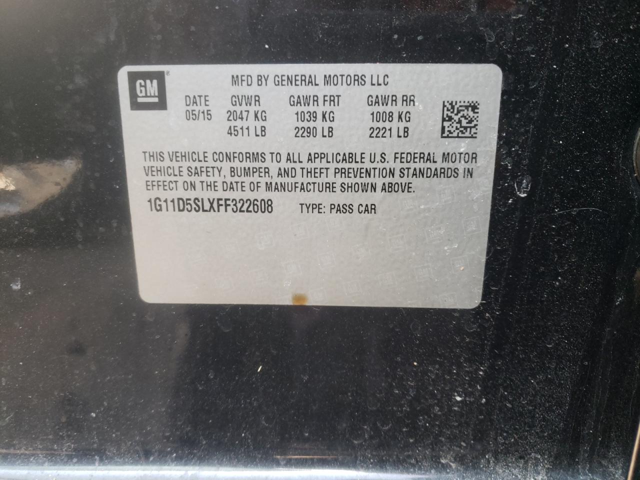 Photo 10 from auction – 2015 CHEVROLET MALIBU 2LT with VIN 1G11D5SLXFF322608
