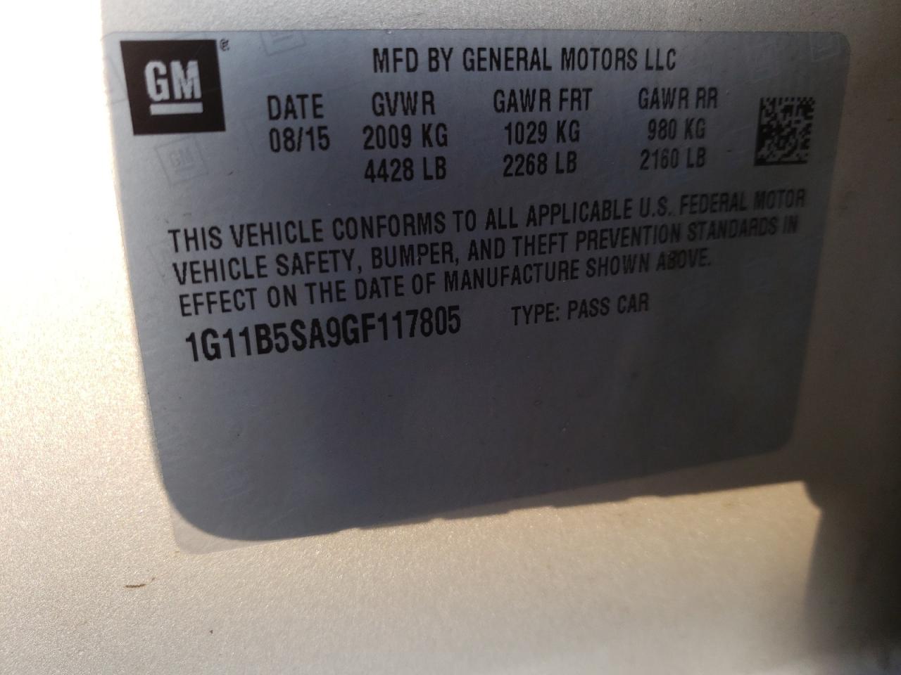 Photo 10 from auction – 2016 CHEVROLET MALIBU LIM with VIN 1G11B5SA9GF117805