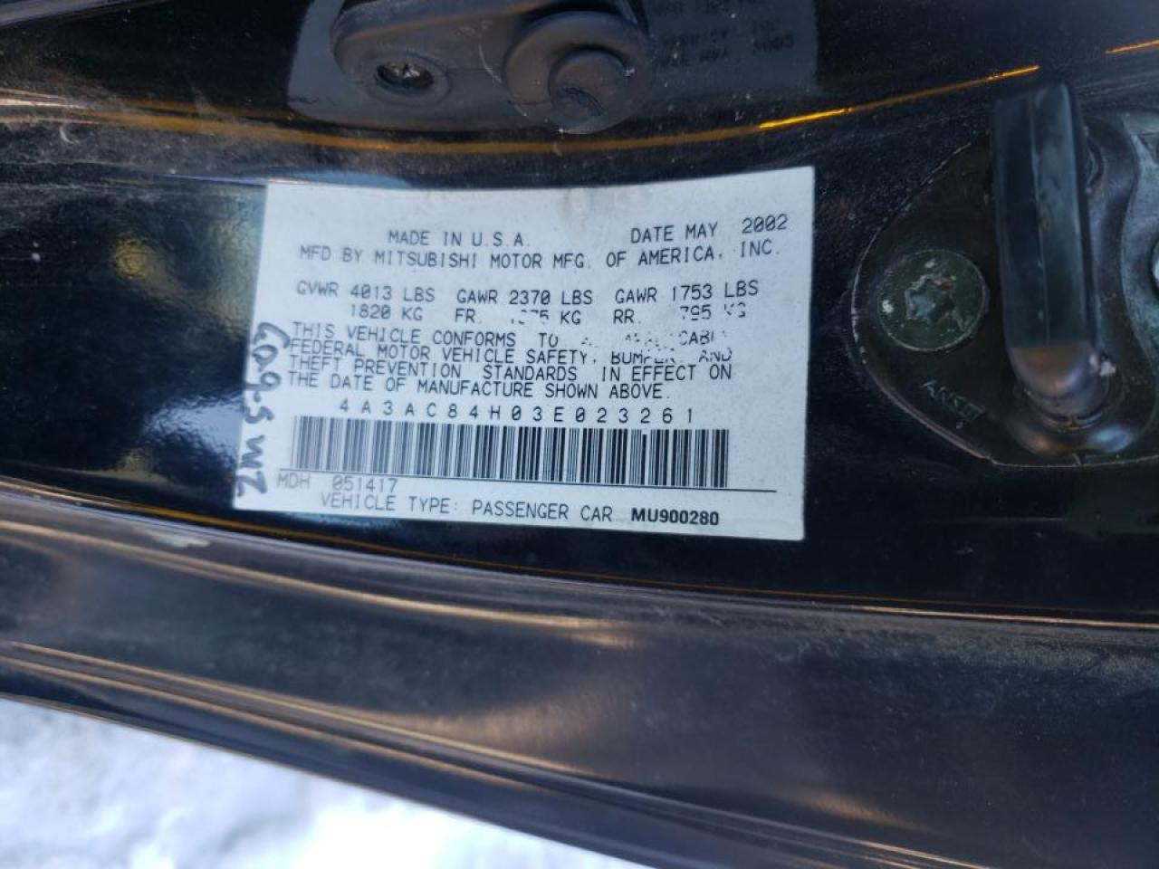 Photo 10 from auction – 2003 MITSUBISHI ECLIPSE GT with VIN 4A3AC84H03E023261