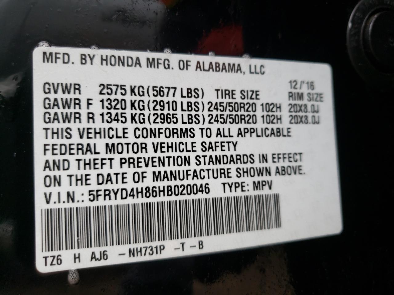 Photo 10 from auction – 2017 ACURA MDX ADVANC with VIN 5FRYD4H86HB020046