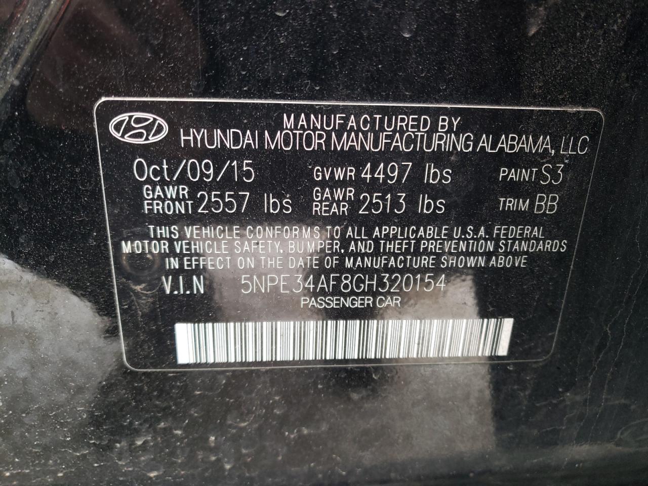 Photo 10 from auction – 2016 HYUNDAI SONATA SPO with VIN 5NPE34AF8GH320154