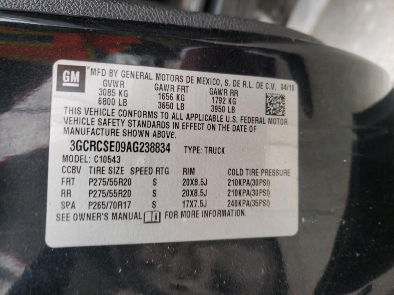 Photo 10 from auction – 2010 CHEVROLET SILVERADO with VIN 3GCRCSE09AG238834