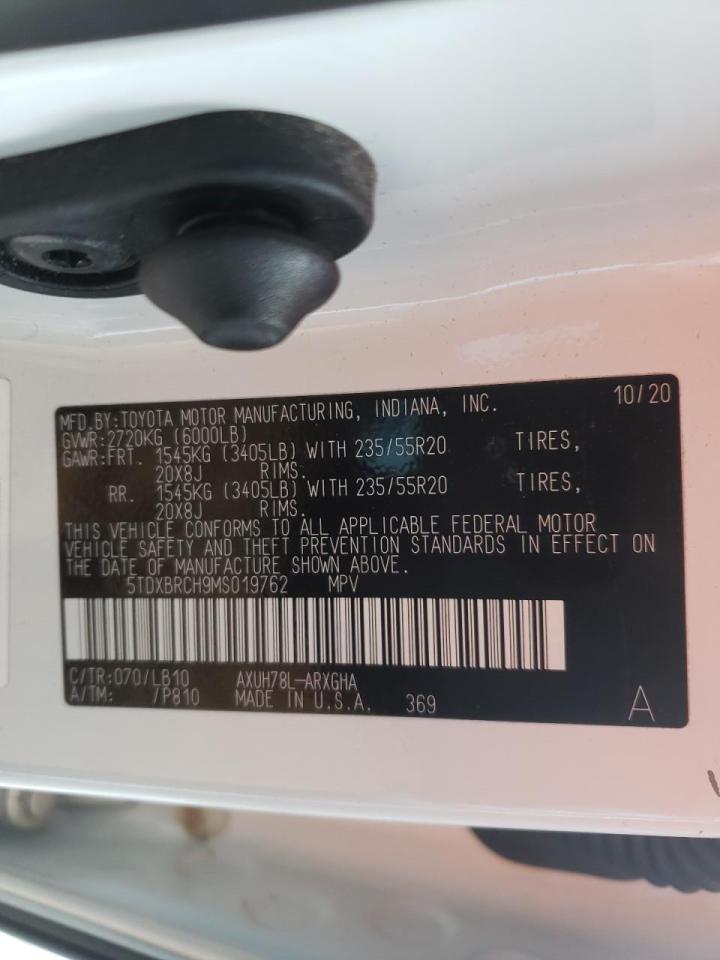 Photo 10 from auction – 2021 TOYOTA HIGHLANDER with VIN 5TDXBRCH9MS019762