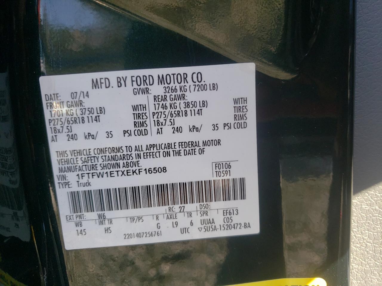 Photo 10 from auction – 2014 FORD F150 SUPER with VIN 1FTFW1ETXEKF16508