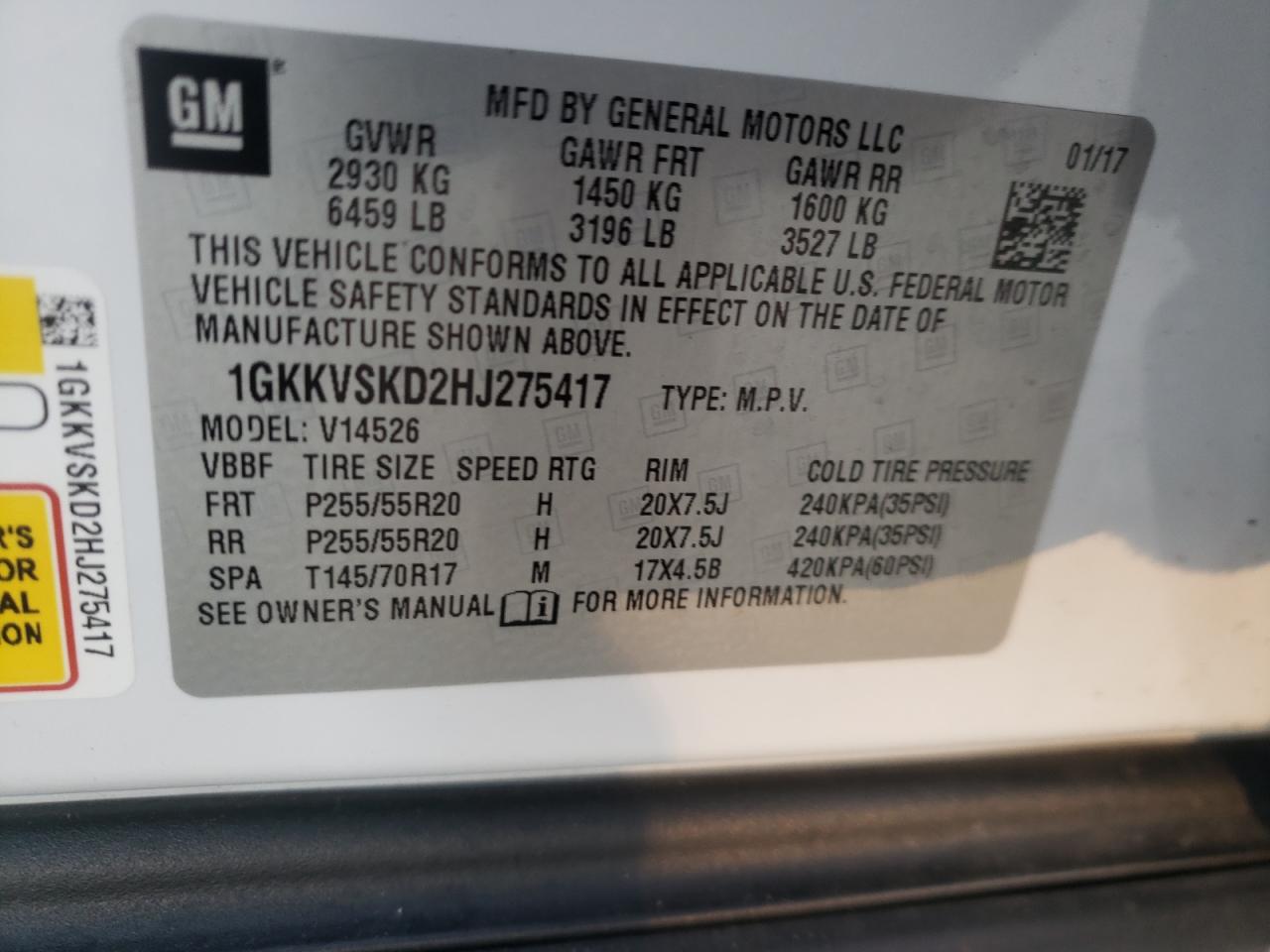 Photo 10 from auction – 2017 GMC ACADIA with VIN 1GKKVSKD2HJ275417