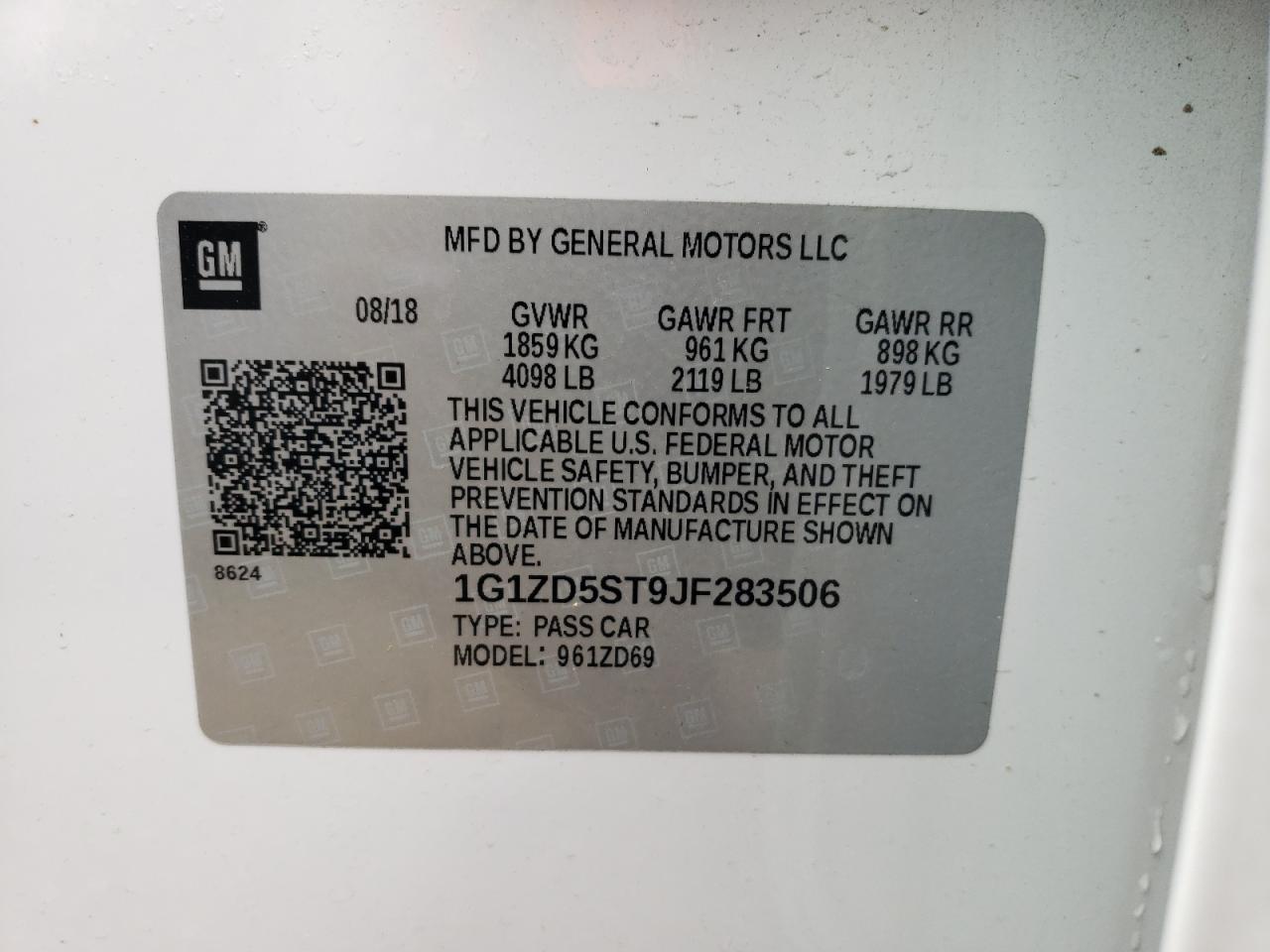 Photo 10 from auction – 2018 CHEVROLET MALIBU LT with VIN 1G1ZD5ST9JF283506