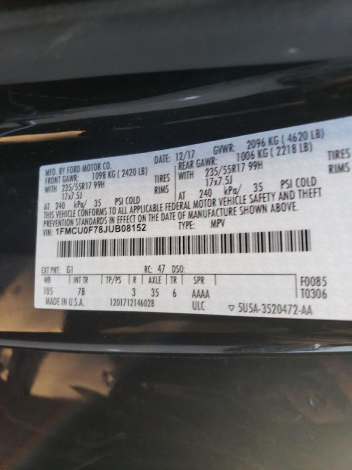 Photo 10 from auction – 2018 FORD ESCAPE S with VIN 1FMCU0F78JUB08152