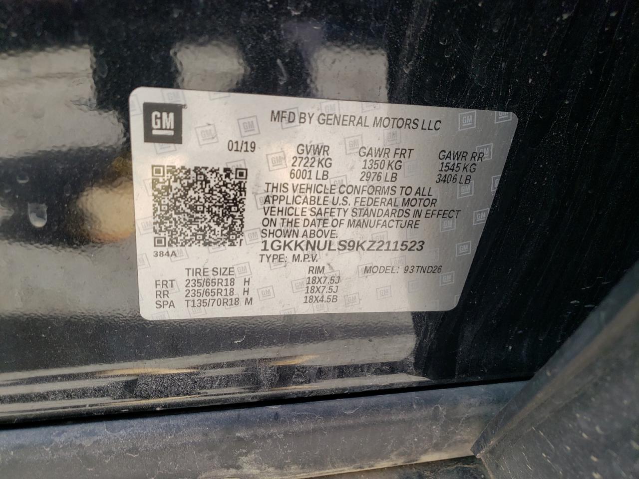 Photo 10 from auction – 2019 GMC ACADIA SLT with VIN 1GKKNULS9KZ211523