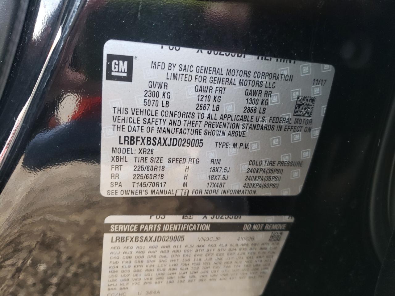 Photo 10 from auction – 2018 BUICK ENVISION P with VIN LRBFXBSAXJD029005